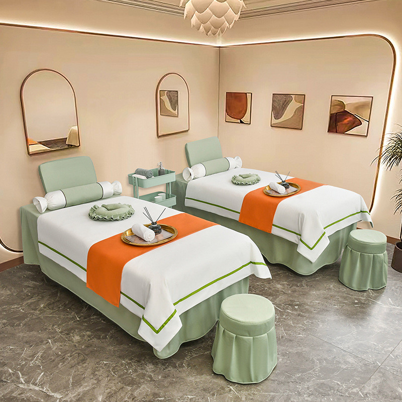 新款美容床四件套美容院轻奢床罩按摩批发采耳床套美容床罩理疗