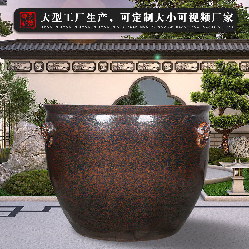 热销陶瓷大缸仿古庭院狮耳养鱼水缸锦鲤睡莲荷花盆酒店户外招财种