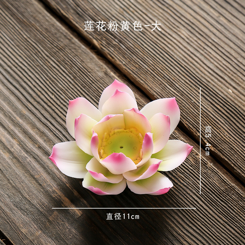 nn0i纯手工陶瓷博古架白色粉色黄色艺术品家居搭配莲花根雕摆件