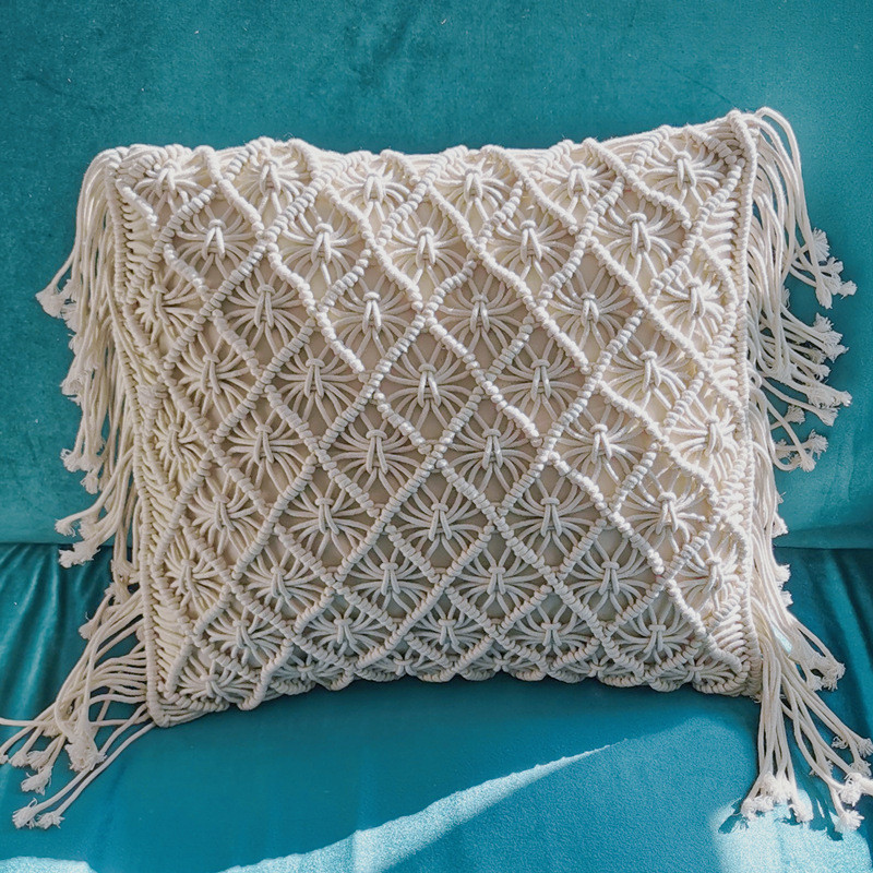 北欧手工编织流苏抱枕靠垫脸ins车枕书网红家居波西米亚异域