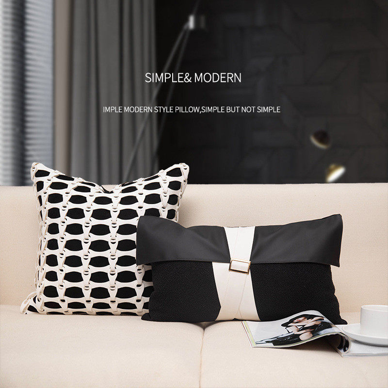 约家用客厅沙发抱枕黑白色手工编织皮革贴布靠垫腰枕套,标准件/零部件/工业耗材,车间地垫,淘宝优惠券,粉丝福利购,淘宝优惠卷