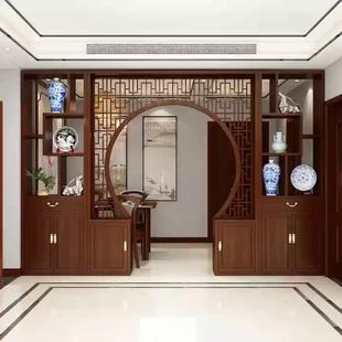 月亮门入户屏风柜玄关博古架拱门置物层架隔断新中式实木柜圆洞门