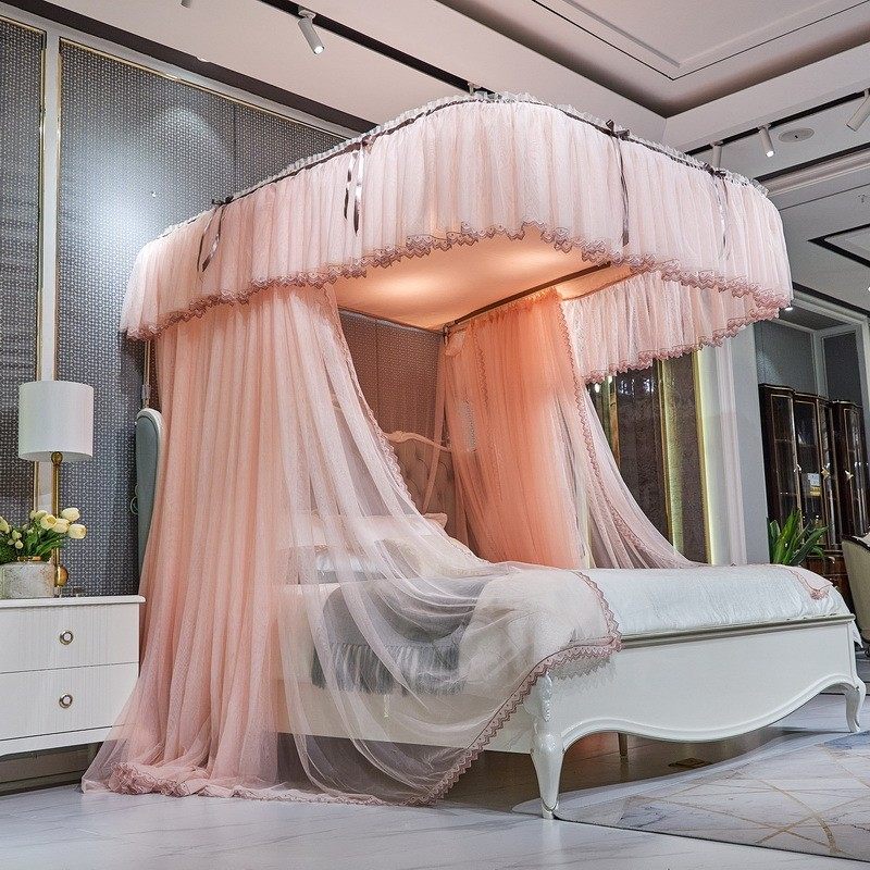 型导轨蚊帐家用卧室遮光防尘顶布三开门加密厚新款滑轮轨道落地