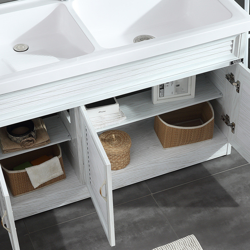 xei3人造石一体双盆洗衣柜英石洗衣池带搓板阳台太空铝浴室柜组合