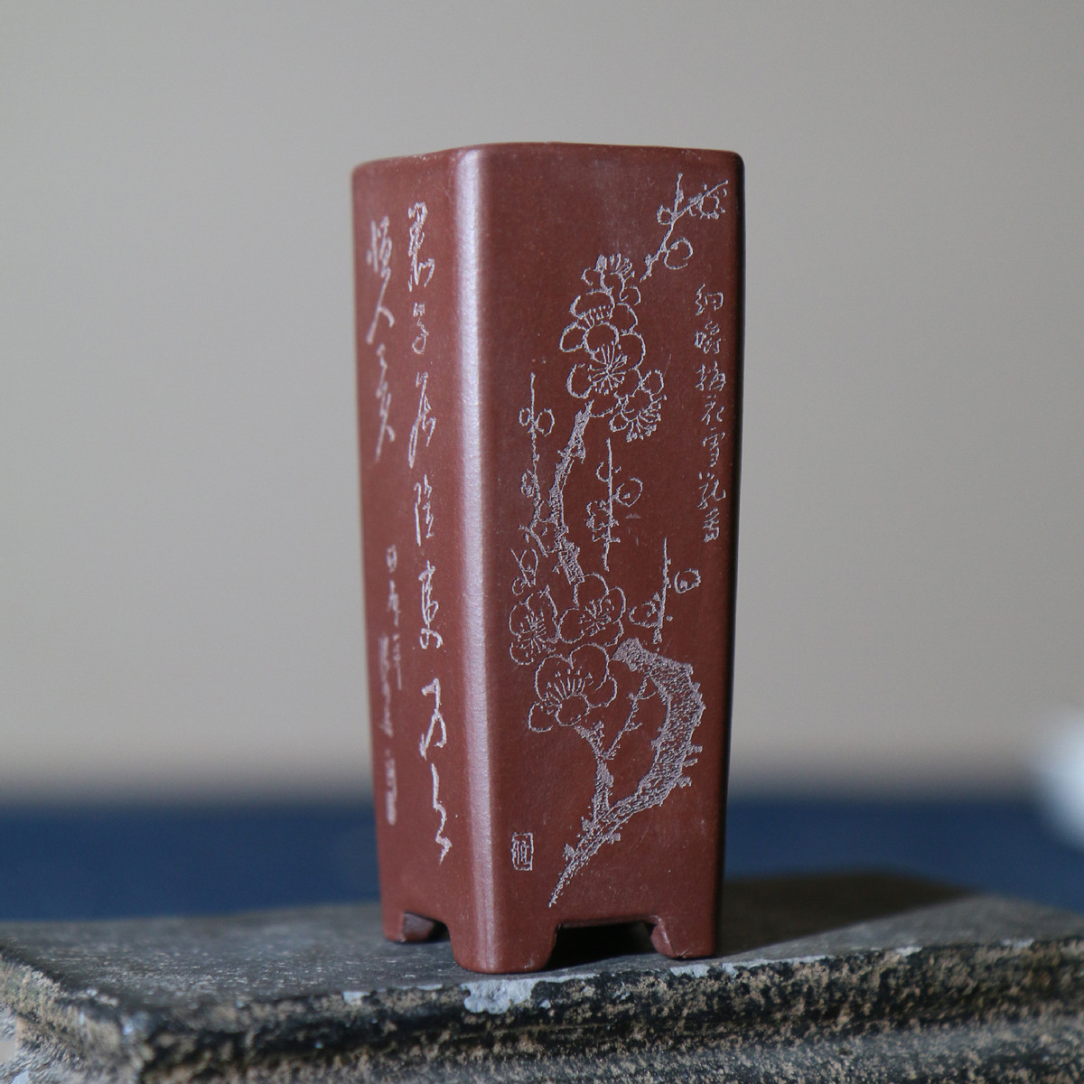 热销紫砂花盆小签筒筒千微型花盆桌面掌上盆景悬崖盆手工刻绘张可