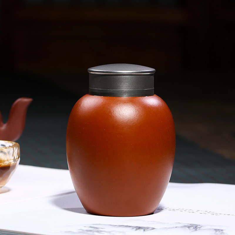 厂家小号茶叶罐手工泥绘玉兰花密封储茶仓罐字便携式雨中砂纯手工
