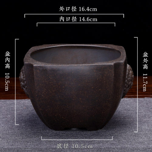 宜兴精品紫砂兽头圆口透气盆景园艺客厅盆栽多肉兰花盆创意陶瓷