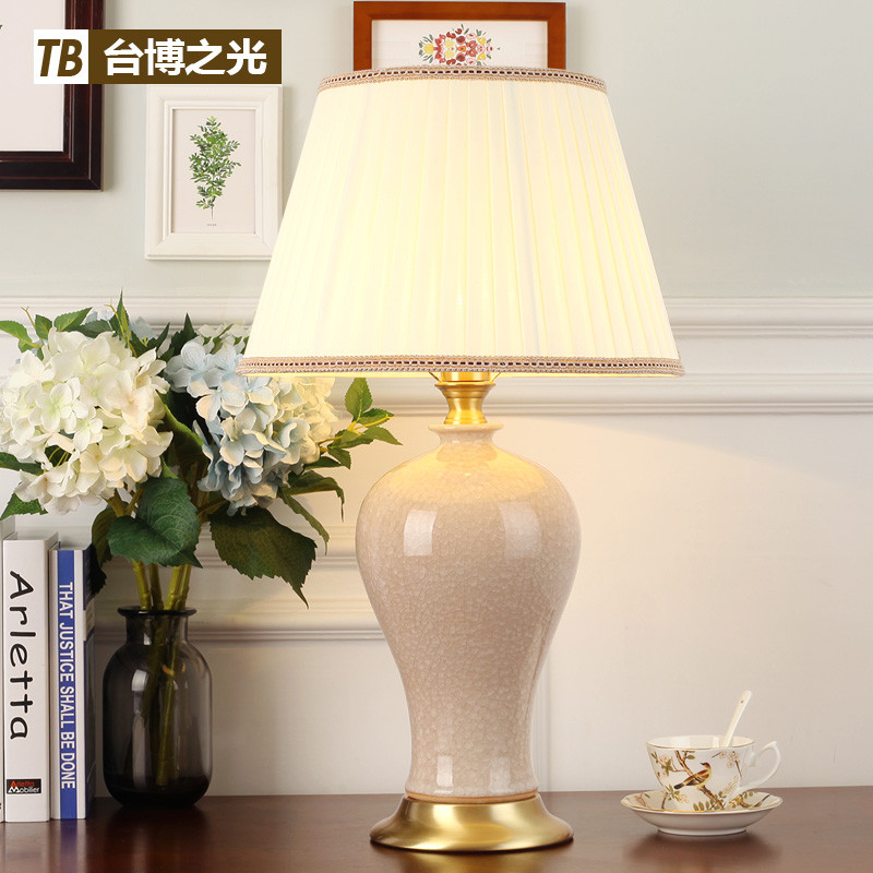 美式台灯 卧室床头灯欧式客厅沙发茶几灯大号景德镇花瓶陶瓷台灯