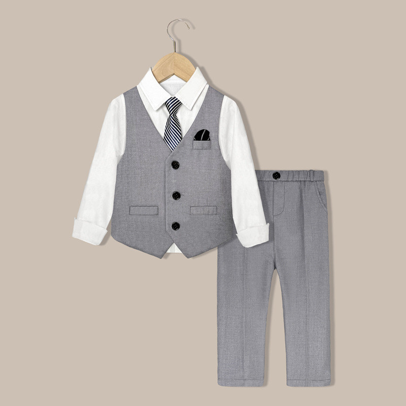 儿童西装套装大童花童婚礼服宝宝周岁生日英伦西服男童演出表演服