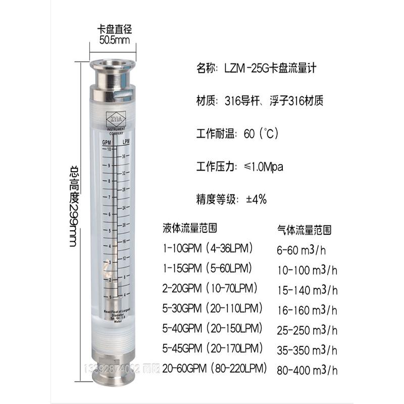 50.5卡盘流量计不锈钢快装流量计浮子转子流量计卫生级管道式