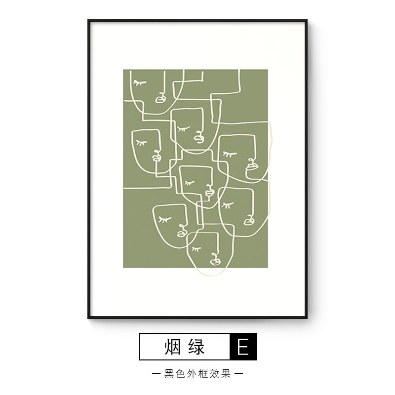 小清新文艺北欧风格客厅装饰画绿色床头挂画抽象人物沙发背景壁画