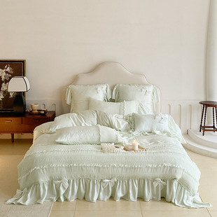 1vpr法式春夏公主风80支兰精天丝四件套冰丝裸睡床上用品绿色床单