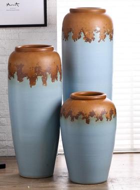 复古蓝色中式餐厅会所落地大号艺术陶罐景观陶瓷花瓶盆园林摆件设