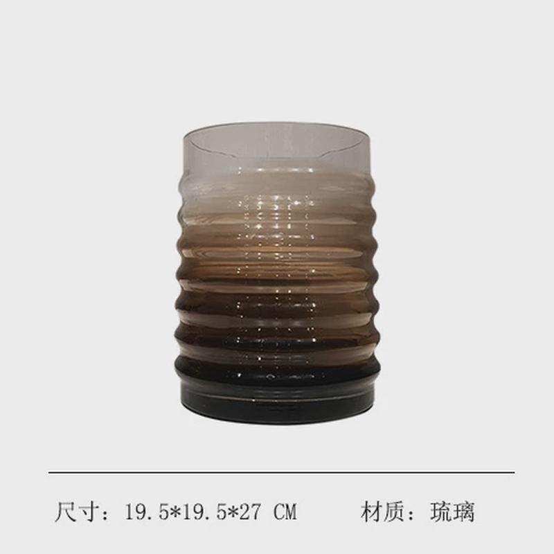 现代花瓶风波浪渐变色圆桶琉璃轻奢玻璃蓄水花器样板件餐桌面摆件