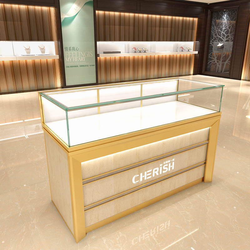 新款展示珠宝钢化玻璃珠宝展示柜首饰陈列柜柜台柜台led灯
