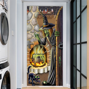 mt079玻璃热销万圣节女巫门贴外贸橱窗贴创意派对木门翻新墙贴