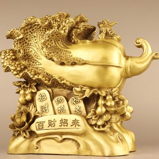 铜白菜批发办公室客厅酒柜书房黄铜装 饰品百财居家桌面摆件