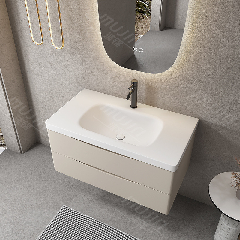 现代智能简约可丽耐洗脸单双盆浴室柜组合洗手池一体卫生间洗漱台