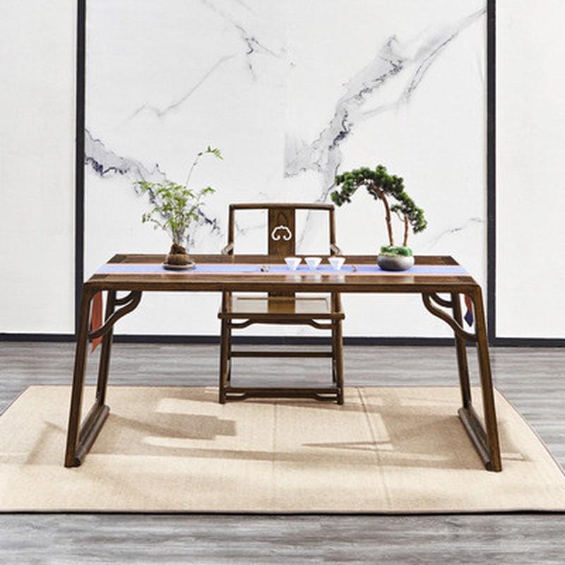 新中式老榆木书桌全实木胡桃色台禅意办公家具茶台书茶桌办公台