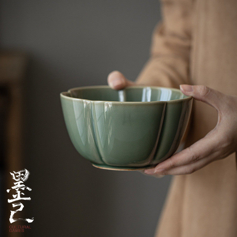 越窑青瓷花瓣建水耀州窑花型水盂废水缸茶道配件茶洗烟灰缸