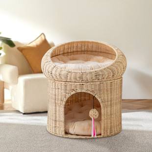 手工编织宠物窝上下双层大空间猫笼半封闭式 藤编猫窝猫窝通用