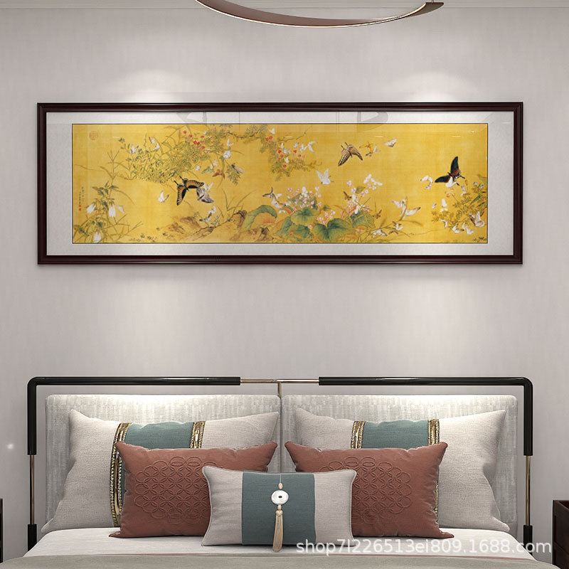 2024新款茶室挂画百蝶图挂画客厅装饰画沙发背景墙壁画餐厅复古风