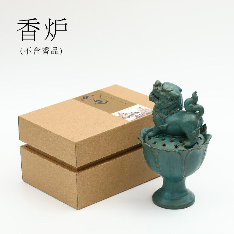 陶瓷香炉家用禅意沉香狮炉莲花香薰炉室内净化空气仿古檀香盘香炉