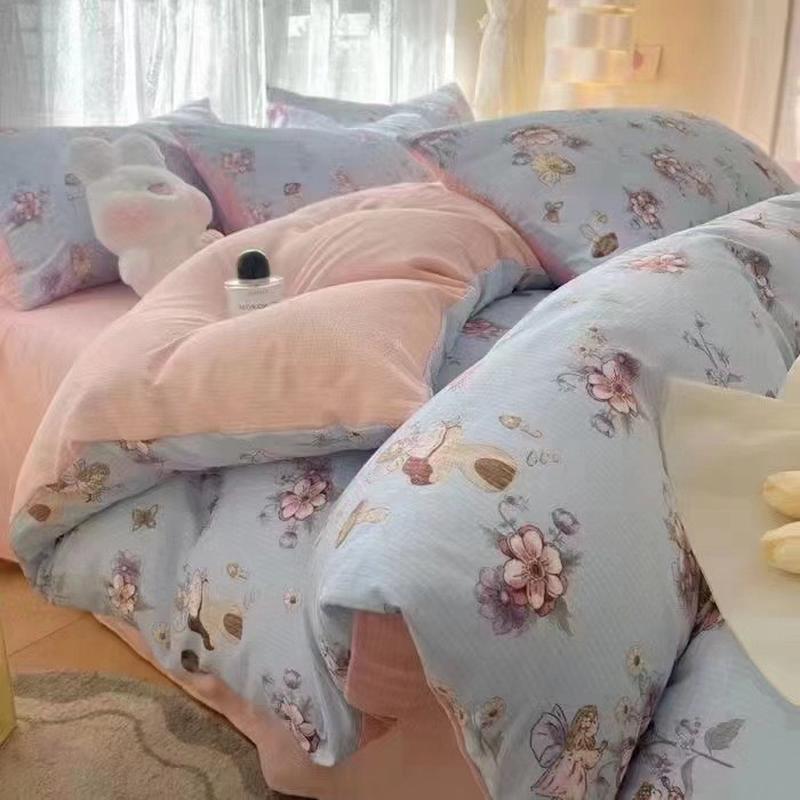 高颜值泡泡纱四季通用四件套小碎花床上用品会销活动礼品批发