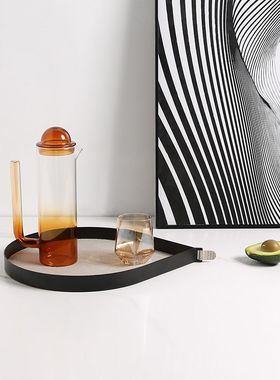 热销创意现代简约拼色高级感皮纹托盘样板间茶几桌面椭圆收纳盘装