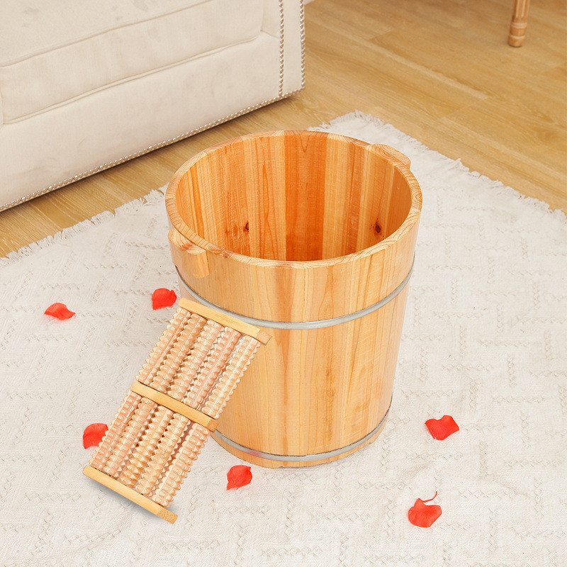 泡脚桶脚40cm高杉木足浴木桶家用带盖木加高木盆洗脚膝盖家用店