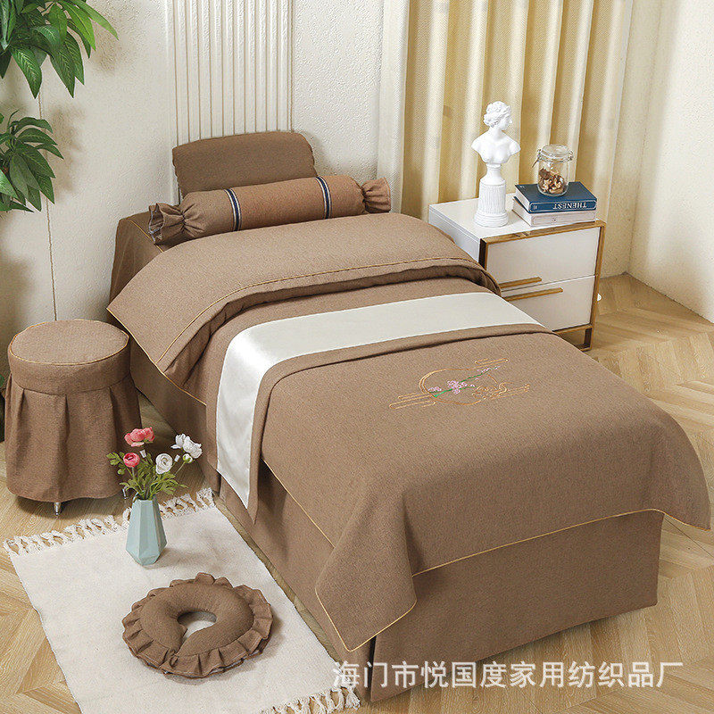 棉麻定制高品质美容床罩四件套一件按摩床简约床套美容院四季通用