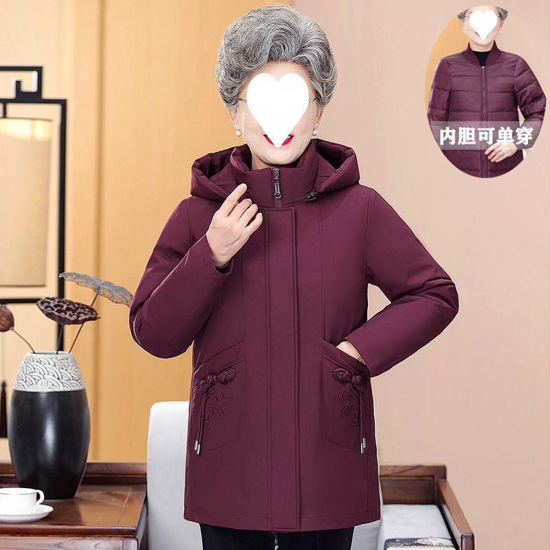 冬装中老年羽绒服女活里活面大码加厚妈妈装脱卸内胆保暖羽绒外套