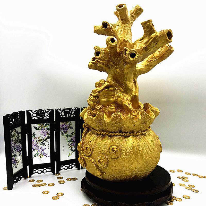 黄水晶招财树底座 树脂钱袋金蟾特大盆景工艺品家居饰品diy摆件