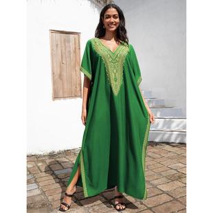 绣花罩衫 人棉金色沙滩度假长袍l4068l