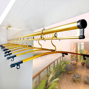 晾衣架升降手摇双杆阳台晾衣杆铝合金双杆式室内晒被子单杆包安装