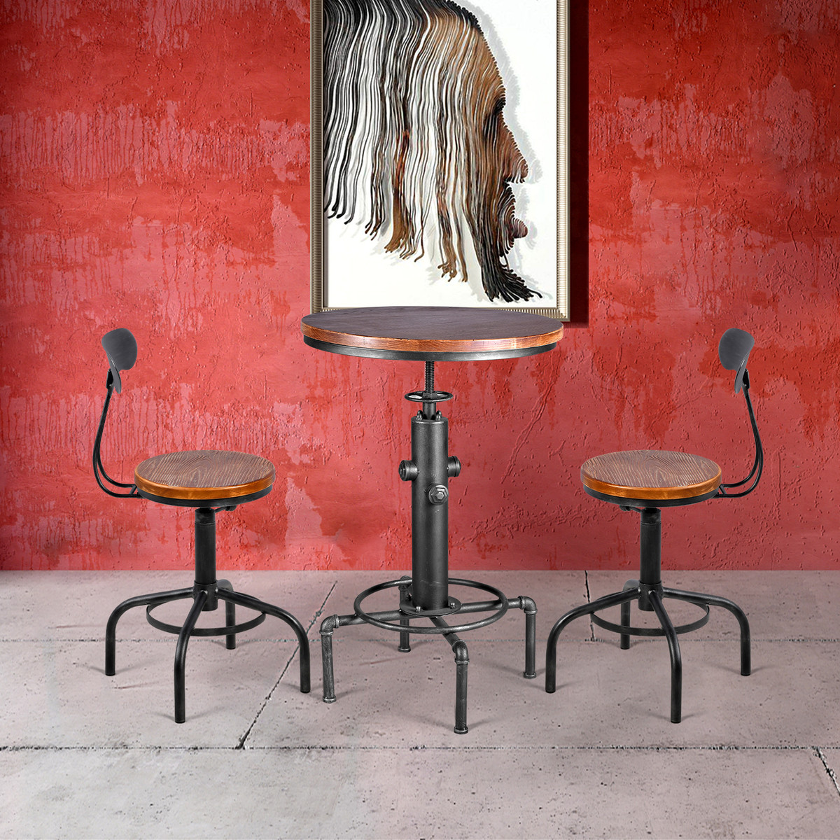 工厂直销酒吧铁艺吧桌椅组合客厅可升降吧台椅工业风餐厅实木座椅