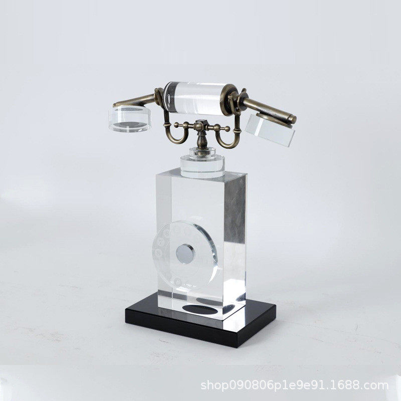 简约现代复古客厅电话机摆件样板间家居水晶展厅电视柜轻奢装饰品