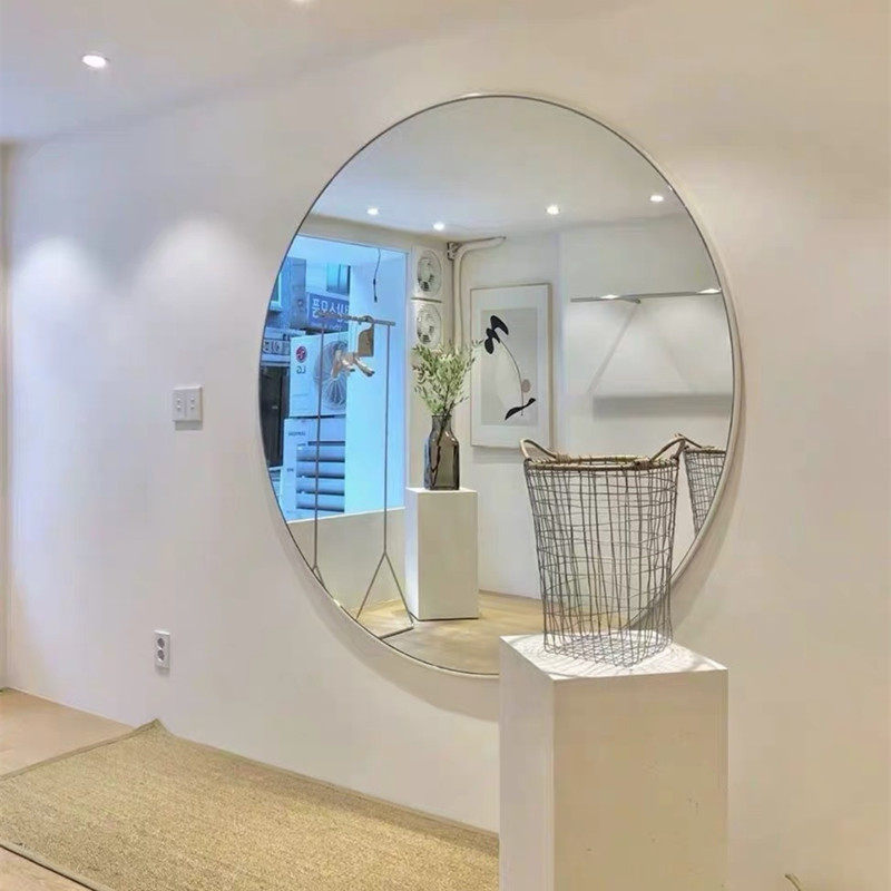 大圆形不锈钢边框全身镜子服装店试衣镜轻奢家用墙面装饰镜客厅,家装主材,浴室镜,淘宝优惠券,粉丝福利购,淘宝优惠卷