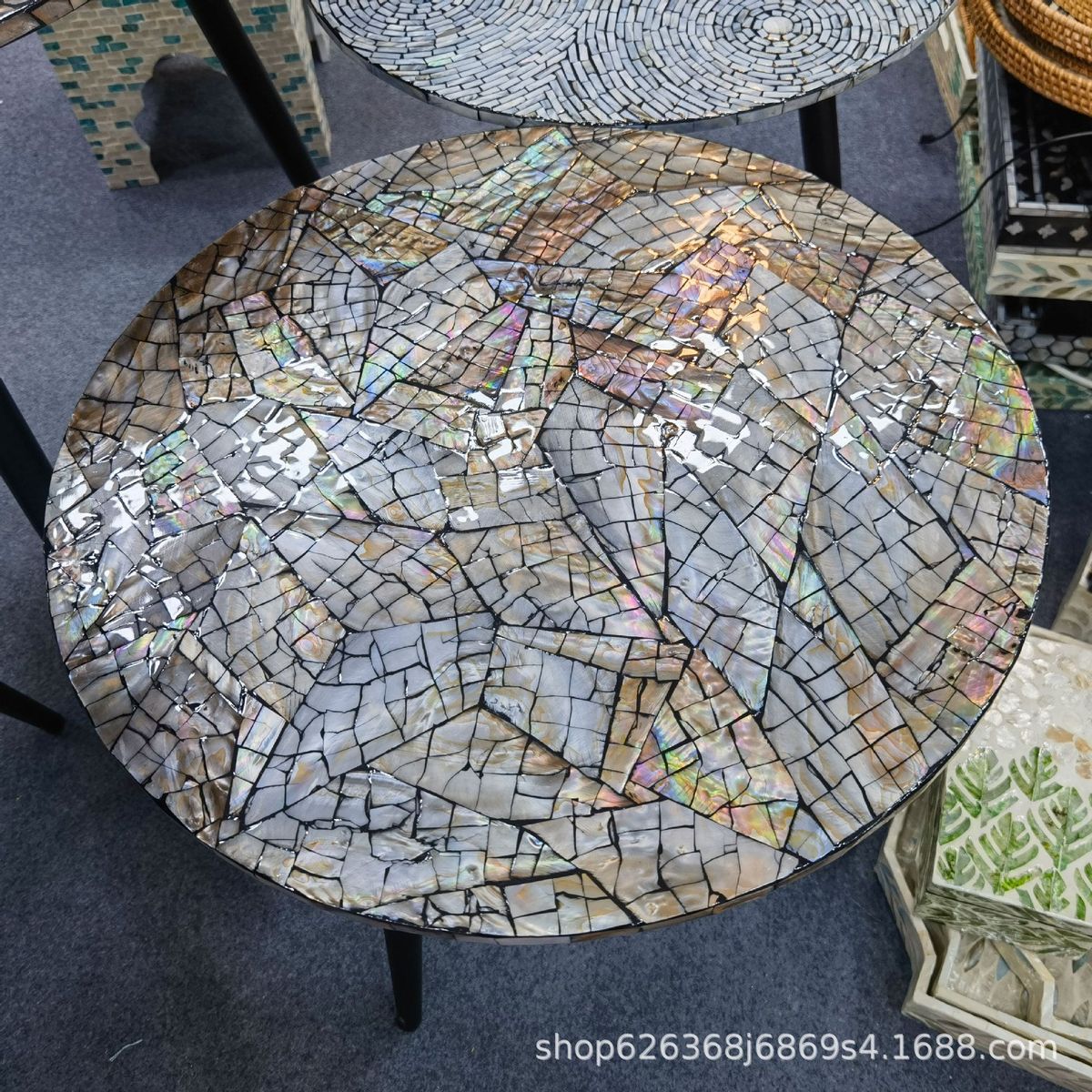 进口贝壳茶几北欧家居设计边几客厅沙发角几桌子法式轻奢