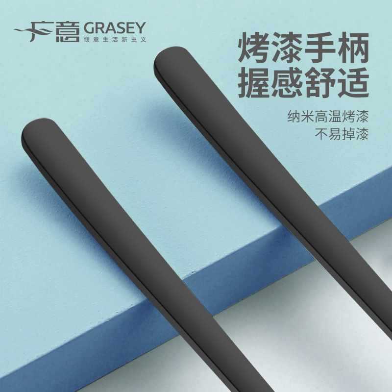 2tcu意广304不锈钢勺子叉子合金筷子套装便携餐具盒装四件套gy758