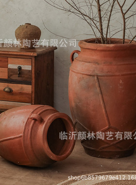 热销双耳景观大陶罐粗陶花盆复古落地陶瓶民宿装饰陶器酒店大堂摆