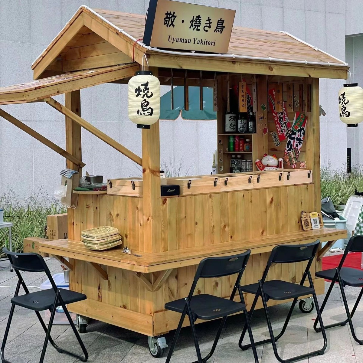防腐木户外移动摊位木制夜市售卖车车展示架商场活动促销台餐车架