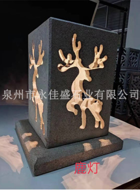 厂家直供中式石灯笼石雕透雕户外太阳能家居门柱石头灯围墙柱头灯