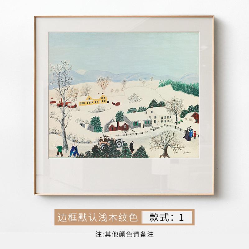 摩西奶奶装饰画餐厅挂画田园风景方形卧室床头客厅树林雪景卡纸画图片