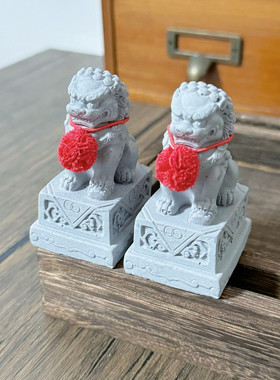 绣球狮子小摆件看门石雕迷你喜狮茶宠鱼缸造景桌面装饰礼品搞怪