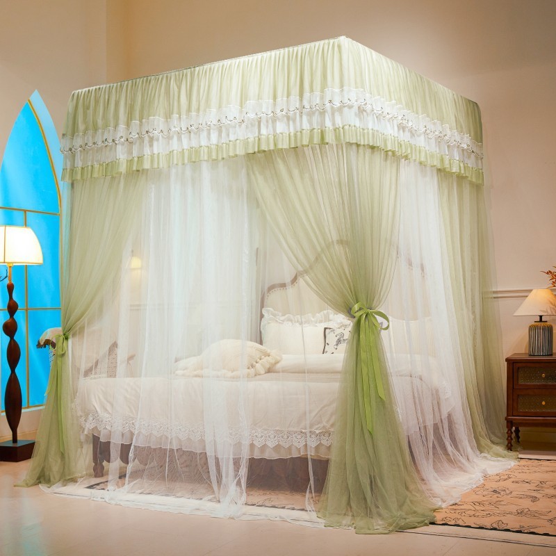 新款公主帐纱床帘高级感蚊帐三开门落地防蚊宫廷双层加厚烤漆支架