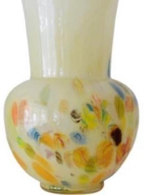 装饰品摆件水彩手工玻璃花瓶中古奶油色玄关琉璃法式插花器高级感