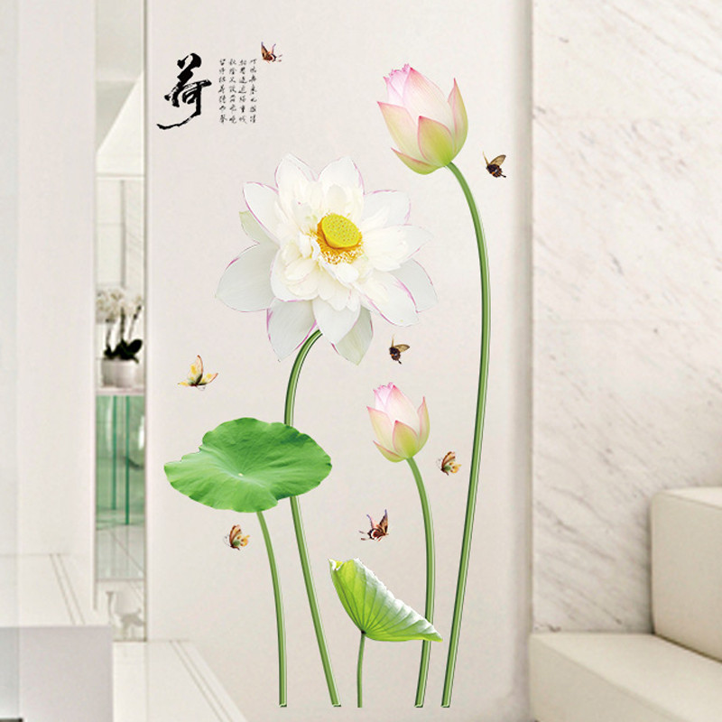 卫生间玻璃门贴画莲花荷花图自粘墙贴3d立体厕所门贴纸防水装饰画图片