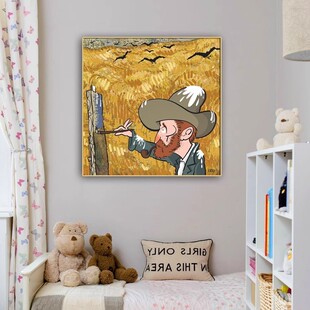 梵高星空图下的罗纳河油画客厅艺术装饰画美式正方形星夜卧室挂画