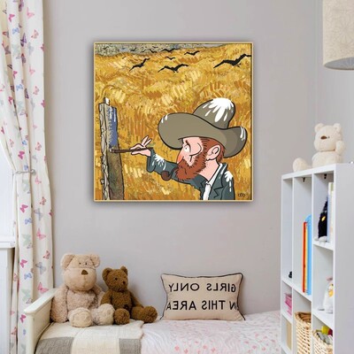 梵高星空图下的罗纳河油画客厅艺术装饰画美式正方形星夜卧室挂画